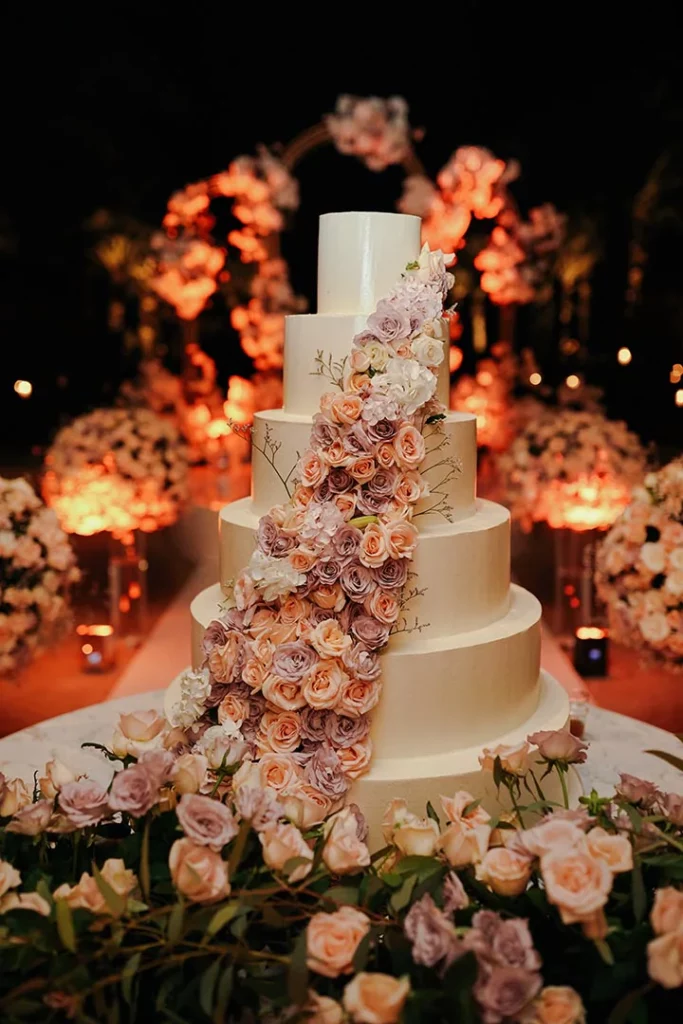 wedding cake decorated with flowers